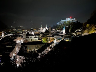 night time skyline of Salzburg